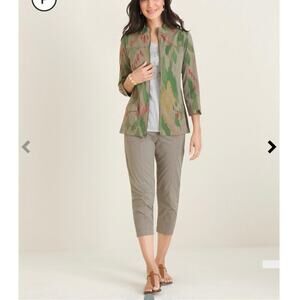 CHICO’S ZENERGY NWT Ikat Print Olive Green & Khaki Utility Jacket Size 3 (16-18)